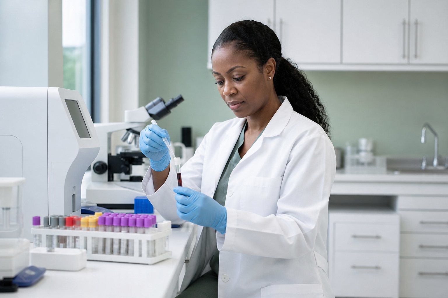 A medical laboratory technician preparing patient samples